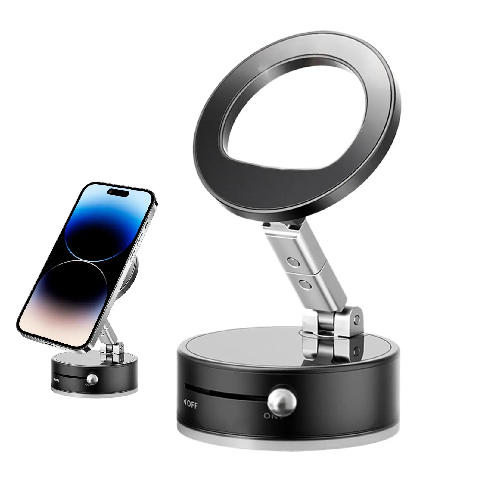 

Magnetic Car Phone Holder Vacuum Magnetic Phone Stand Foldable Aluminum Alloy Cellphone Bracket Multi-functional Rotating Stand