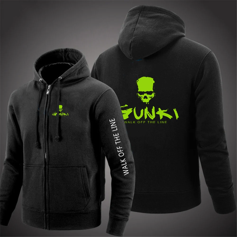 Newest Gunki Men's Long Sleeve Printing Solid Color Zipper Hooded Jacket Casual Fashion Spring Autumn Sweatshirt Pullover Tops