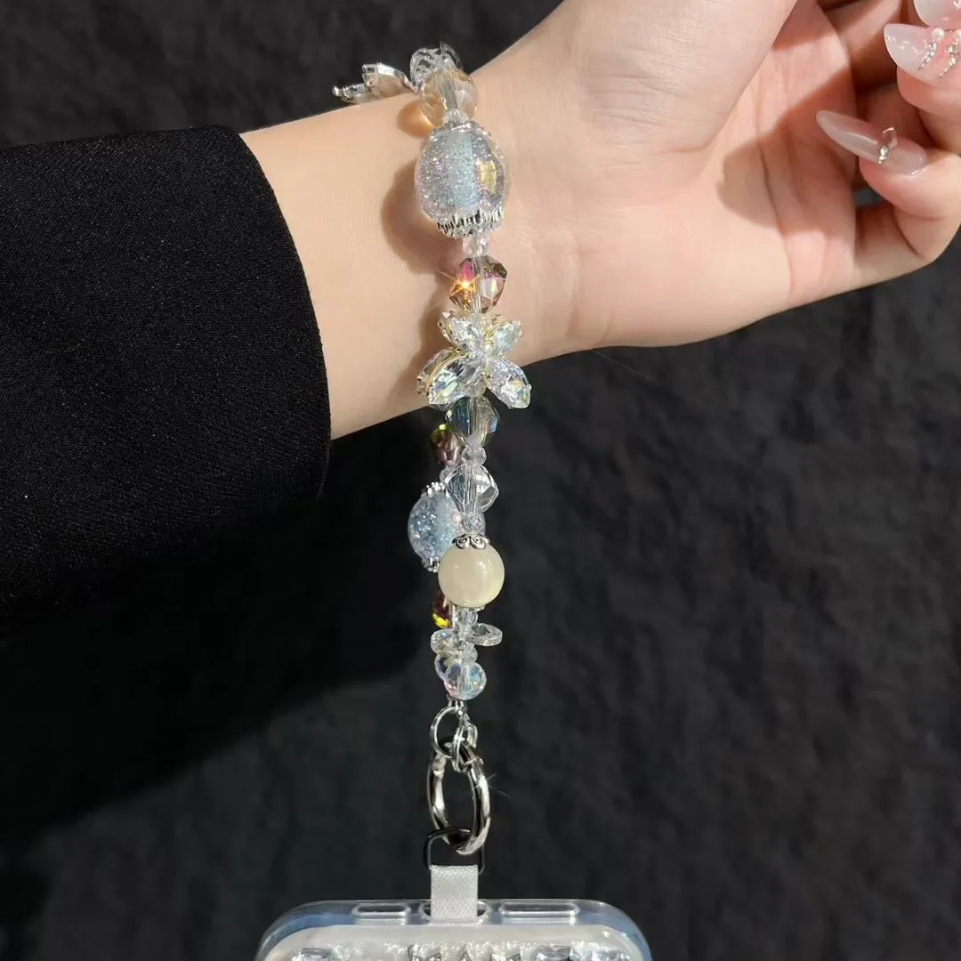 

Luxury Phone Chain Beauty Fish Tail Tassel Crystal Butterfly Round Handmade Bead For Phone Case Bag Pendant Short Wrist Lanyard