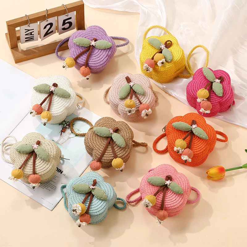 Fashion Woven Straw Shoulder Bags Cute Travel Crossbody Bag Cute Messenger Girl Coin Purse Summer Children Beach Bag