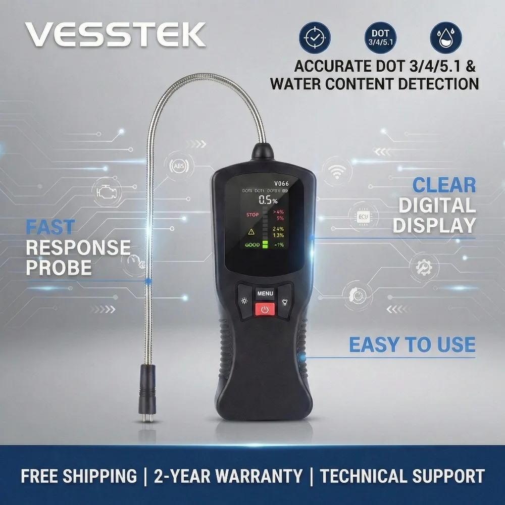 VESSTEK V066 BF100 Digital Brake Fluid Tester | DOT3 DOT4 DOT5.1 Oil Test Pen Probe Indicator for Car Motorcycle Truck