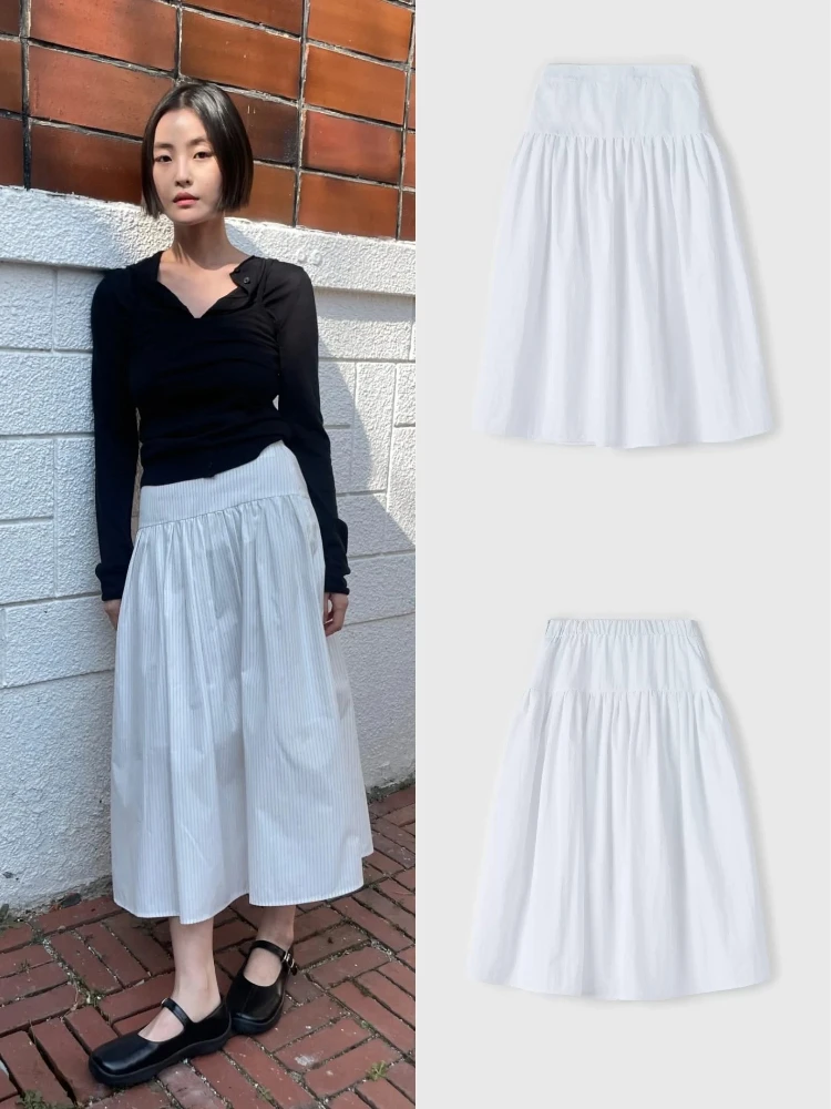   Sle عارضة فضفاضة خفيفة الوزن مطوي f تنورة عالية الخصر ألف خط ميدي تنورة Ele الصيف Faion المرأة الدكتور