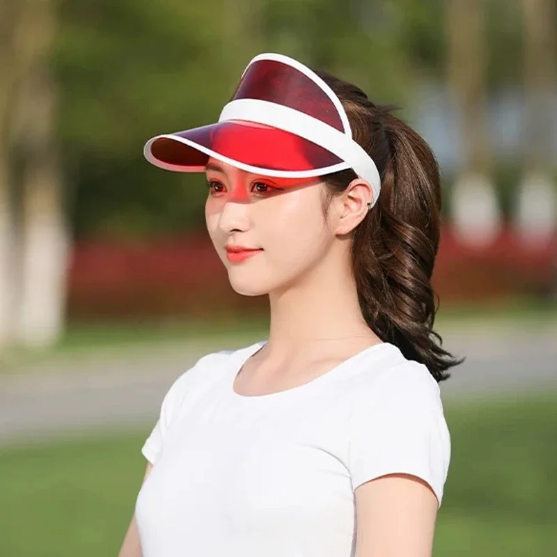 Candy Color Transparent Plastic PVC Golf Caps Sun Protection Women's Beach Hat Breath Visors for Camping Fishing Outdoor Sport