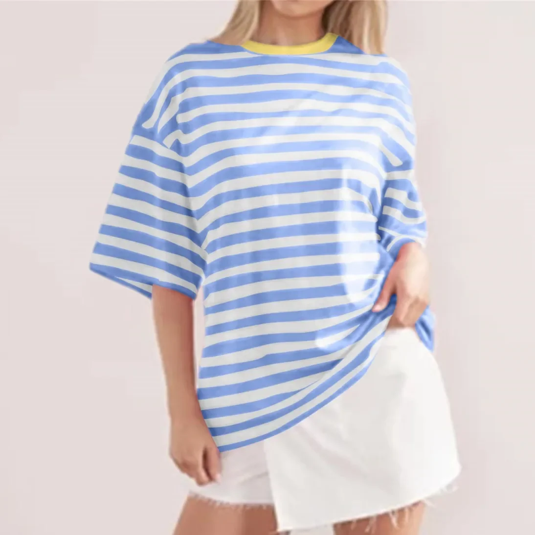 

Womens Tops Oversized Striped T-Shirts Short Sleeve Crew Neck Color Block Basic Shirt Summer Going Out Tops Tee Women Clothing