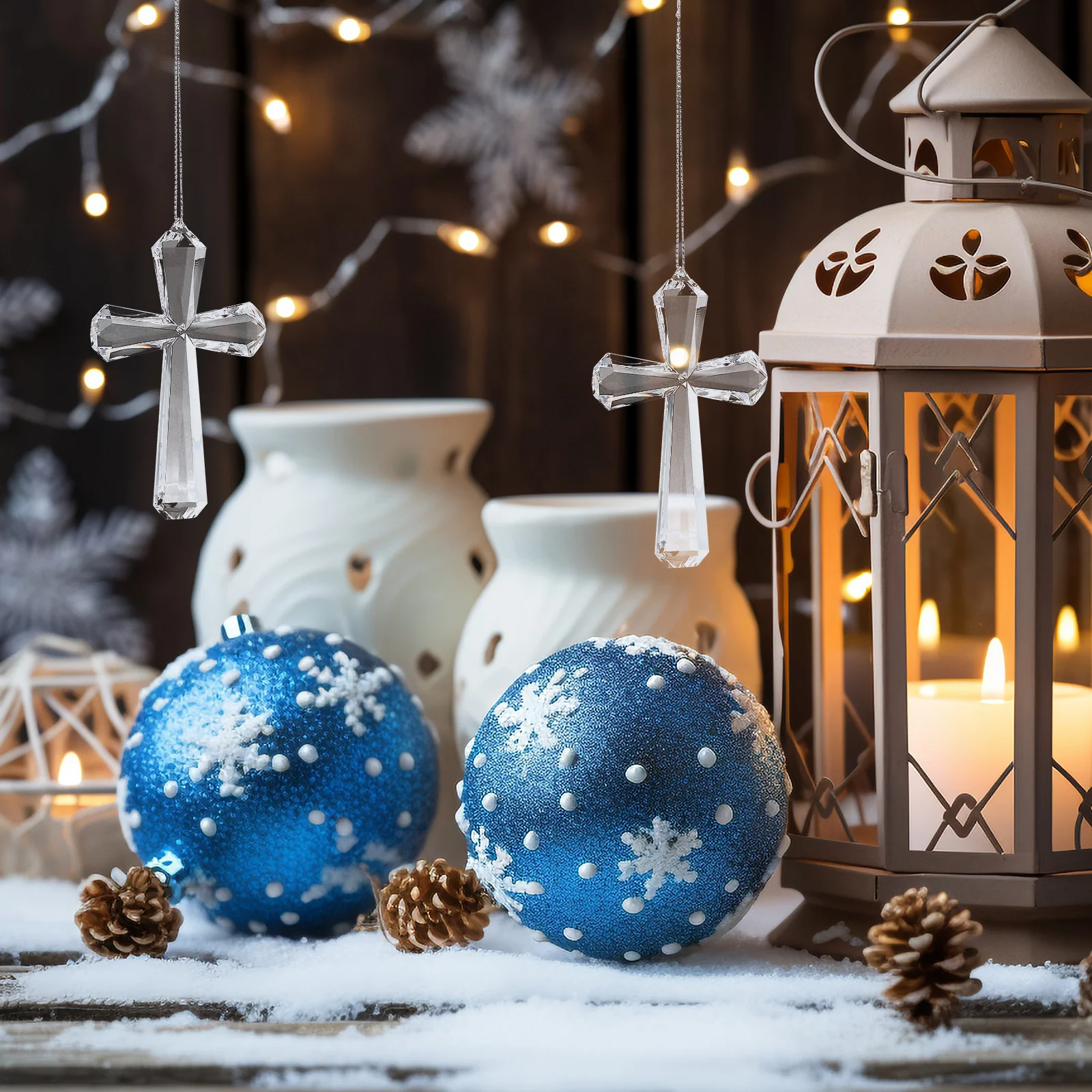 

Small Cross Christmas Ornament Unique Acrylic Hanging Decor for Home Wall Table Holiday Xmas Tree Indoor Decoration