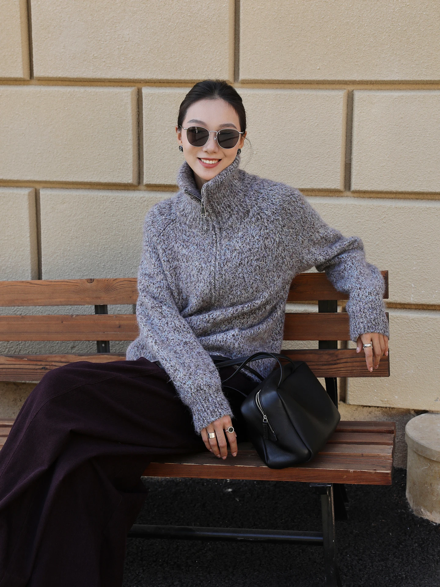 

Women's Thiened Double Zipper Loose Knitted Sweater Stand Collar Winter Outerwear Warm Commute Sle Regular Sve Long