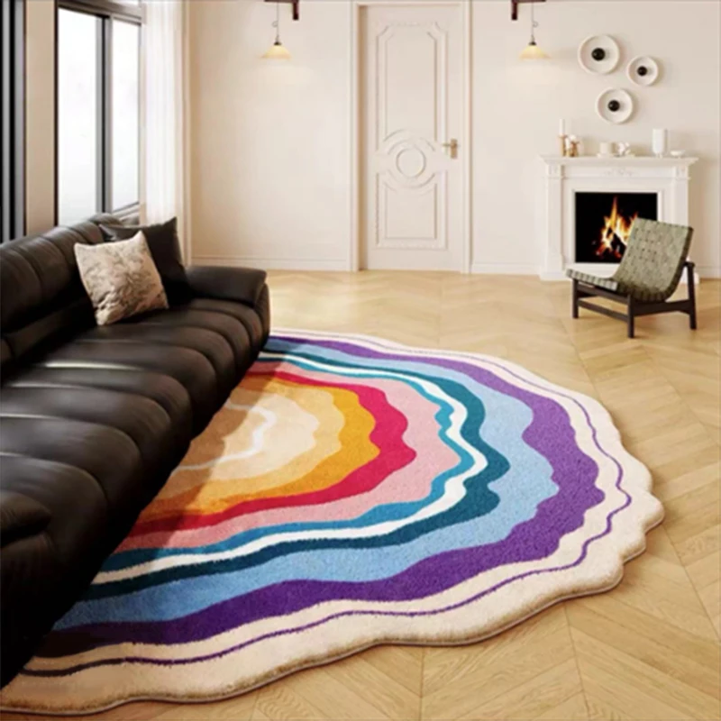 

Irregular living room carpet Colorful rainbow pattern bedroom bedside floor mat Art design creative rug comfortable plush mats