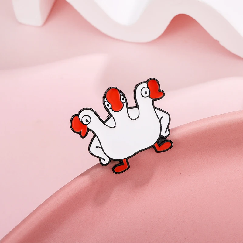 사랑스러운 동물 브로치, 삼두 오리, 러브 하트 오리, 빅 화이트 거위, 레이디 에나멜 핀, 라펠 배지, 쥬얼리 브로치, 도매