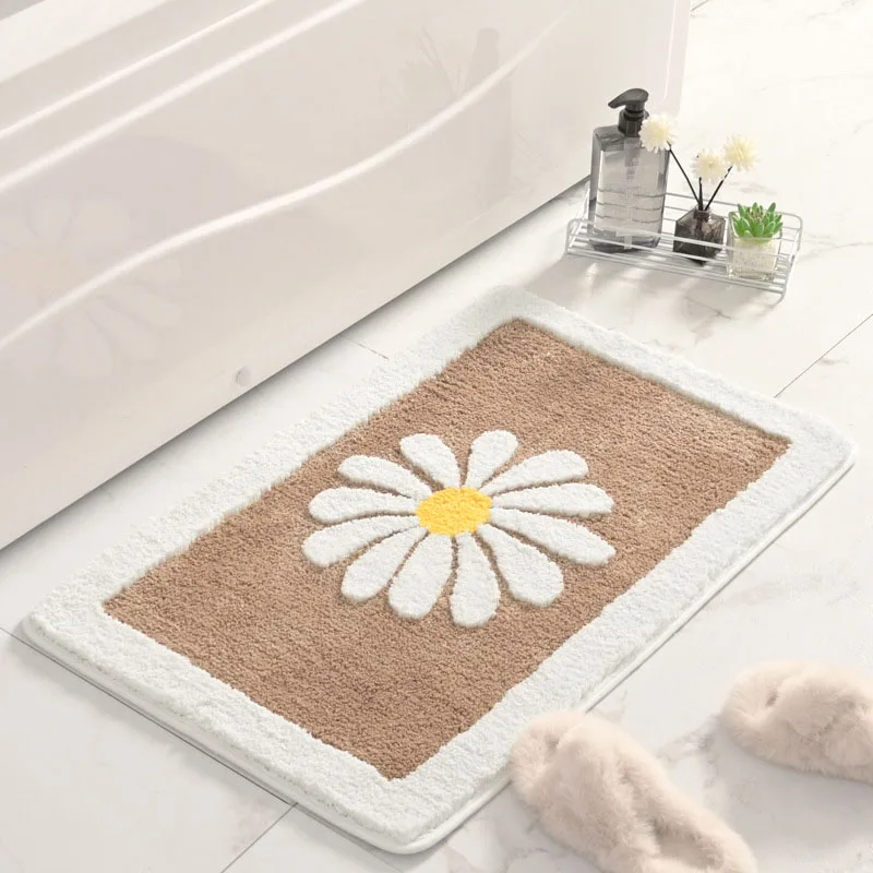 Daisy Flowers Bath Mat Soft Thick Bathroom Kitchen Carpets Set Anti-Slip Doormat Shower Room Toilet Rugs Floor Area Decor Pad