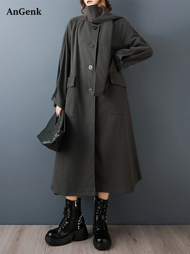 

Шерстяное длинное пальто большого размера для женщин, новые повседневные свободные винтажные модные куртки, верхняя одежда, весна-осень-зима 2025