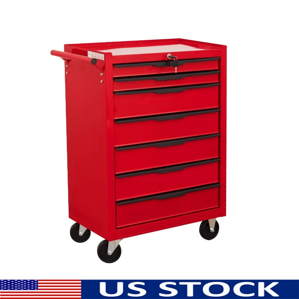 

7-Drawer Rolling Tool Chest Cabinet Large Capacity Metal Toolbox with Wheels Lockable Storage Garage Workshop Office