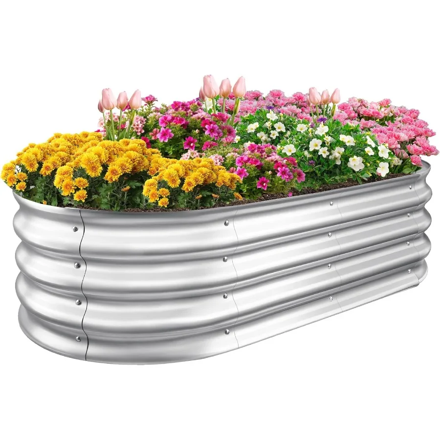 

Raised Garden Bed Outdoor Galvanized Raised Garden Bed Planter Boxes Large Oval Metal for Gardening Planter Box Kit Suitable fo