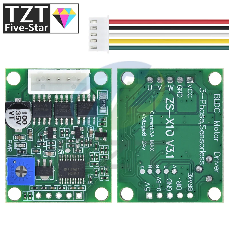 Imagem -03 - Tzt-brushless Motor Driver Board Controlador de Velocidade Bldc Phase Governador Hallless Switch Module com Cabo dc 620v 60w 12v