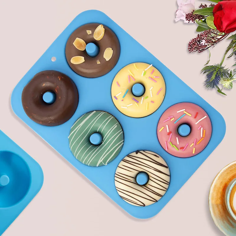 Silicone Donut Mold 6 Doughnuts Food Grade Non-Stick Silicone Baking Pan Dishwasher Safe Heat Resistant and Microwave Safe Mould