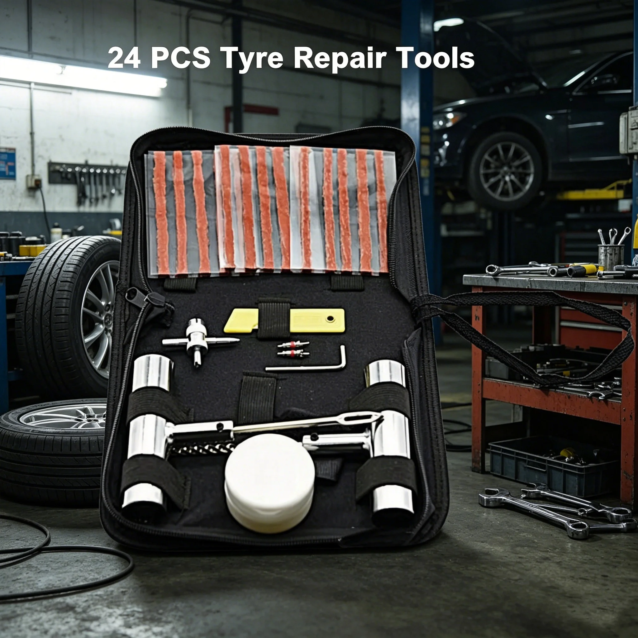 Car Tire Repair Tool Sets 24/46/62PCS Tire Repair Kit Studding Tool Auto Bike Tire Repair Puncture Plug Garage Car Accessories