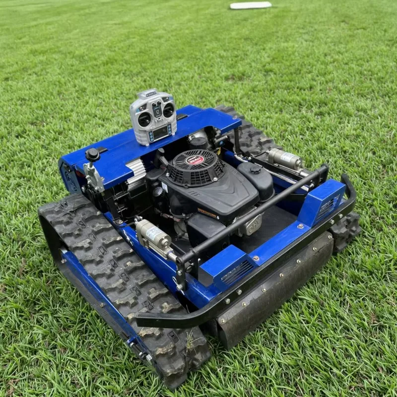 Robotic Tracked Lawn Mower Adjustable Height RC Crawler Grass Trimmer For Mountain Orchard Road Slope