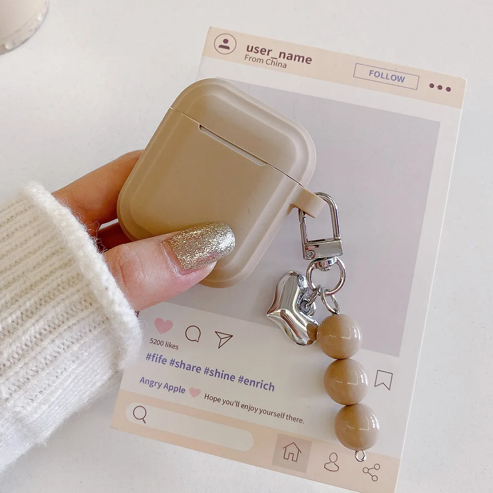 AirPods 1,2,3,4,pro 2用のソフトシリコン保護ケース,コーヒーメッキ,ハート型キーホルダー,カップルシェル,ライト,ラグジュアリー
