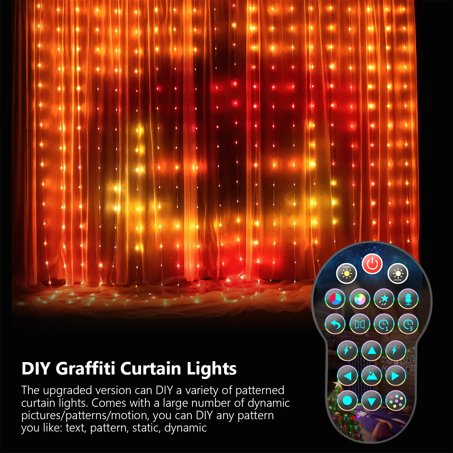 Programmable Colorful Smart LED Window Hanging Curtain Lights,400 RGB APP Remote Control DIY Text and Pattern Fairy Garland home