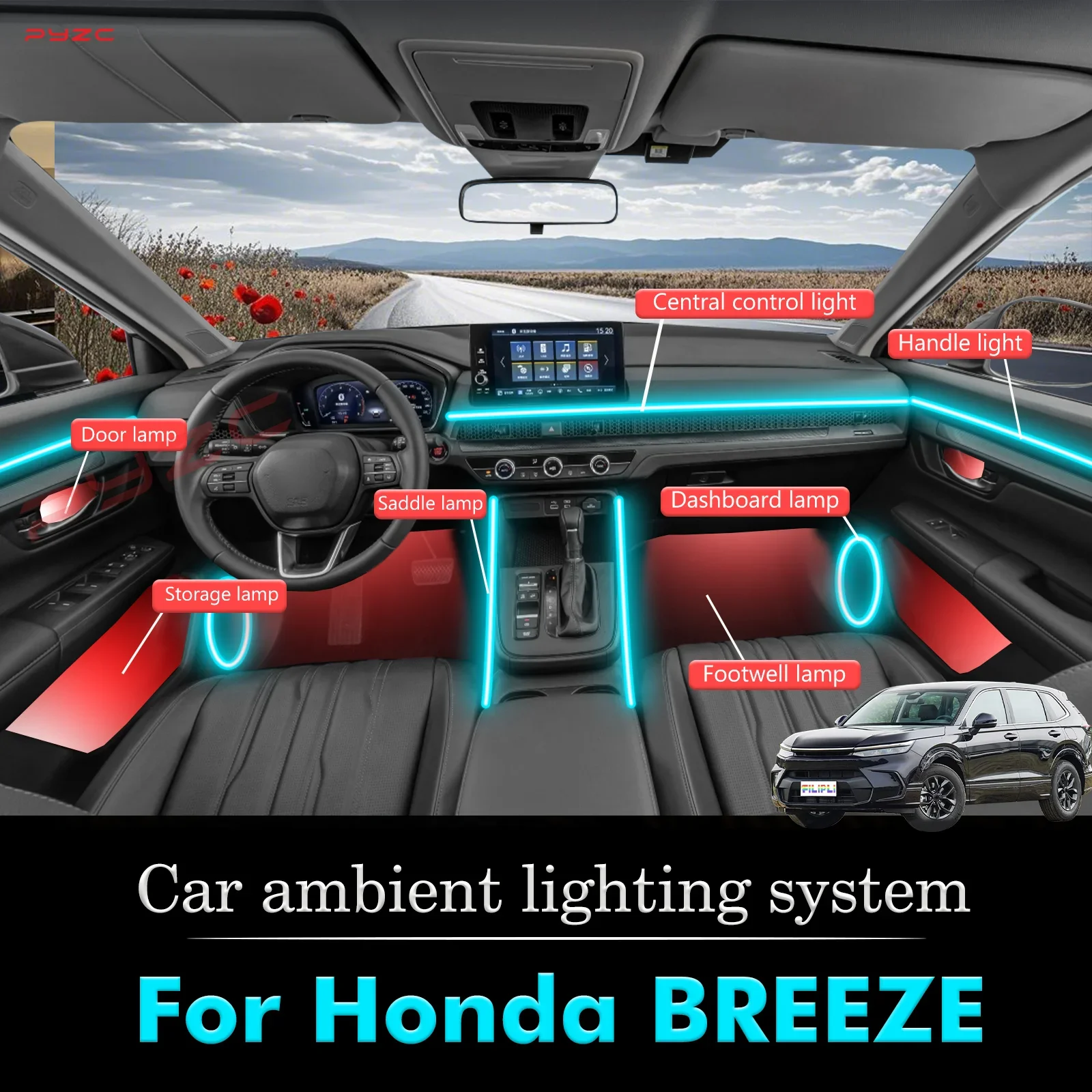 

Для Honda BREEZE интерьер автомобиля настроение окружающий свет RGB 64-цветный светодиодный умный пульт дистанционного управления атмосферная лампа энергосберегающий комплект