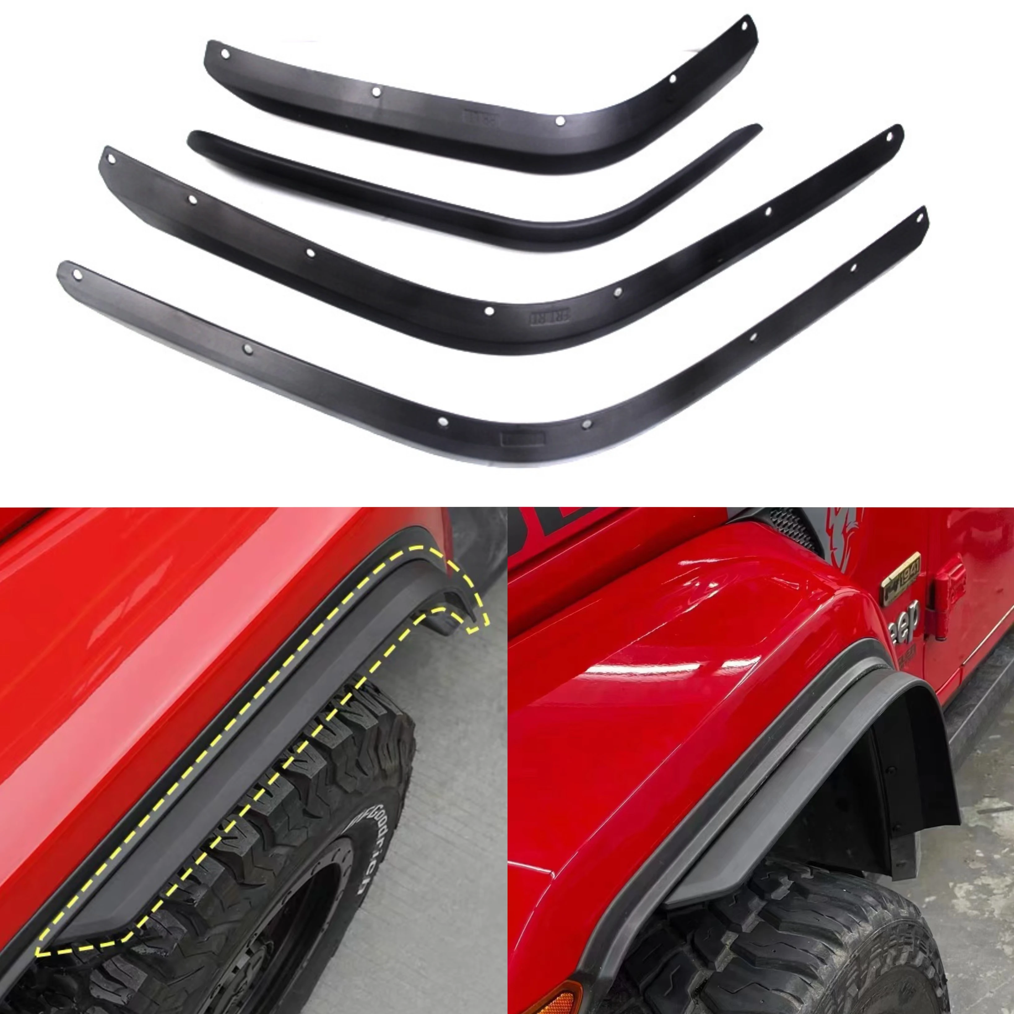 Fender Flare Widen Trim Mudflaps Wheel Eyebrow Wider Extension Strip For Jeep Wrangler JL 2018-2023