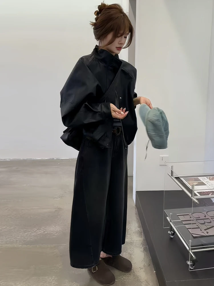 Versátil Simple Sle Long Sve Leather Jaet Mujer Suelto Ajuste Prendas de abrigo de moda Top Ropa casual Otoño 2025