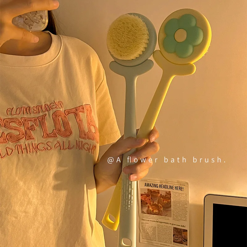 

Long Handle Back Shower Brush with Soft Bristles, Exfoliating Body Scrubber for Women & Self-Care, 35.2x8cm