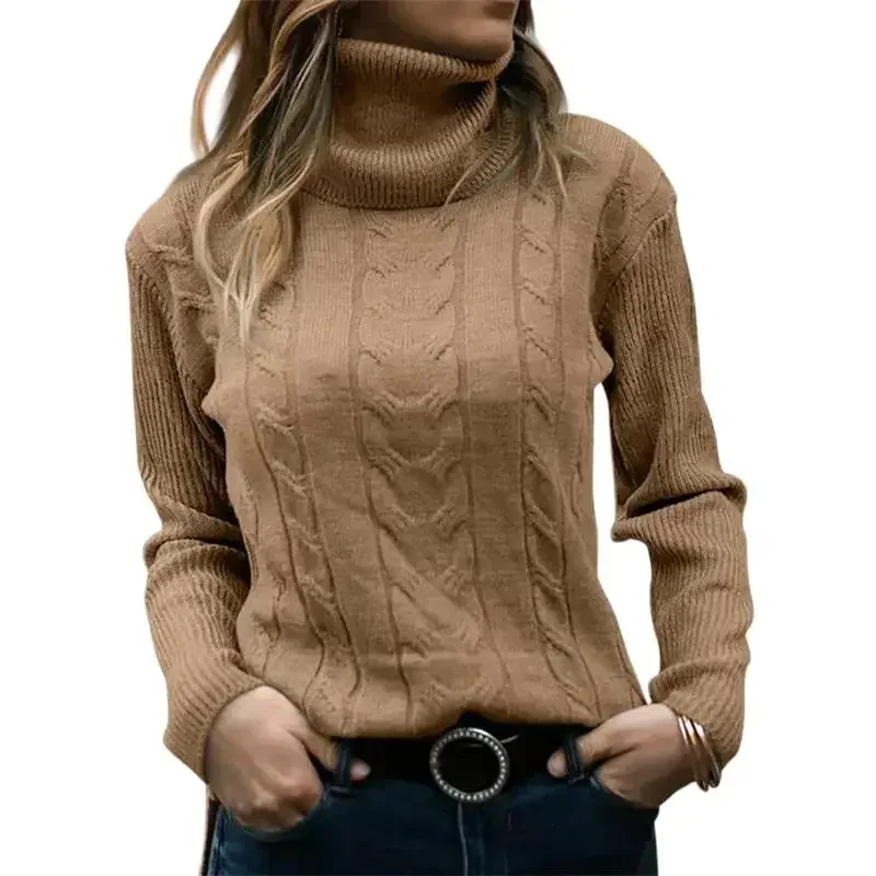 

Women Vintage Turtleneck Pullover Sweater Comfortable Commuter Casual Jumpers Autumn Winter Pit Stripes Long Sleeve Knitted Tops