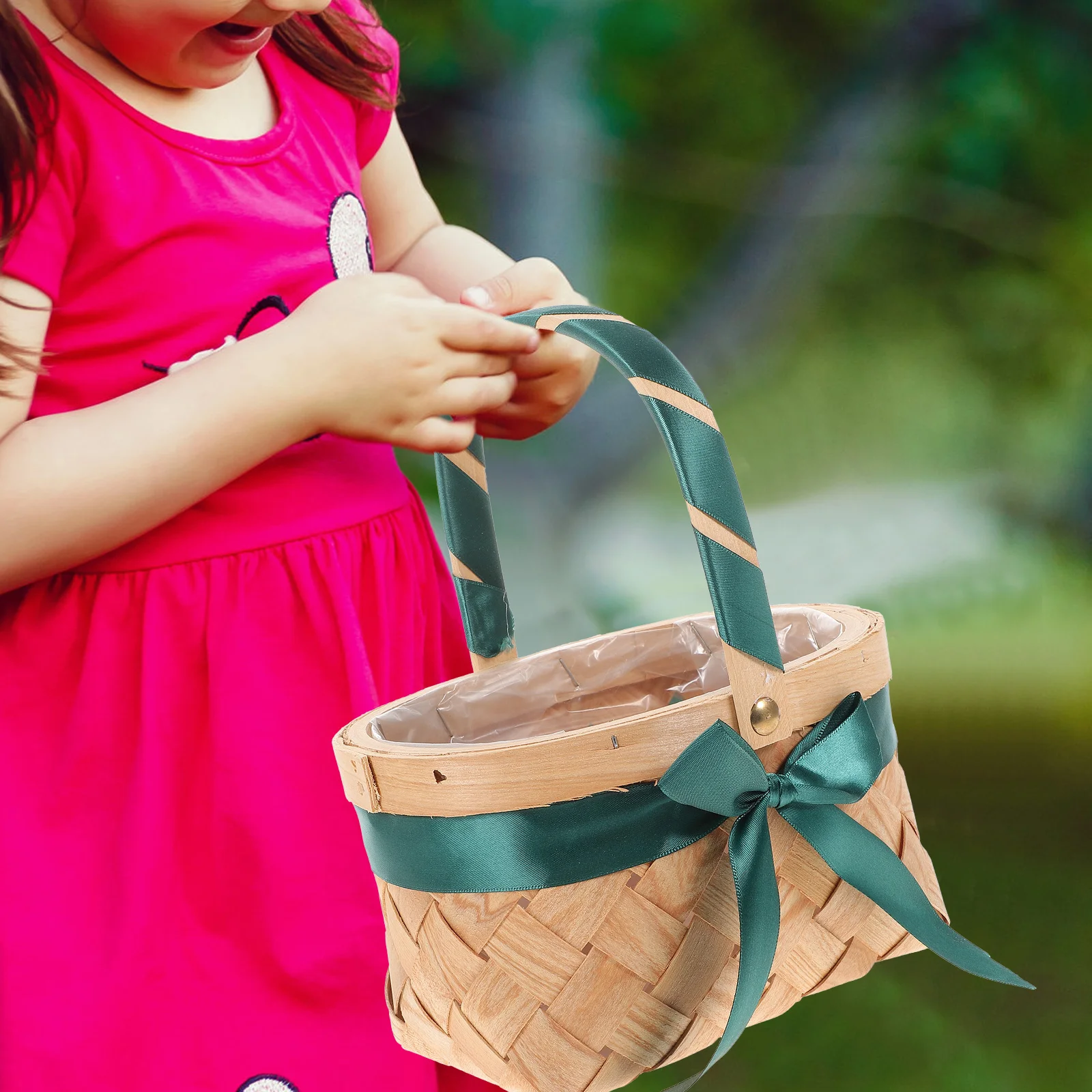 

s Wicker Handle 19x15x10cm Flower Baskets Green Ribbon for Baby Shower Wedding Party Favor Fruit Storage Picnic