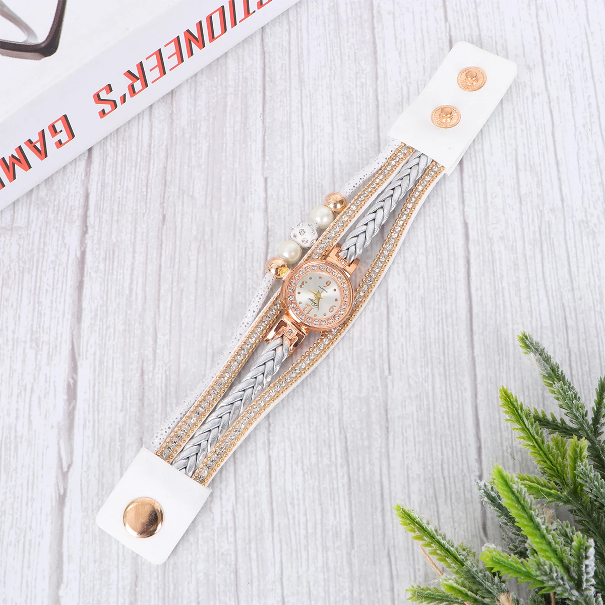 

Bracelet Watch Jewelry Pearl Diamond Inlay Women's Watches Quartz Alloy Beaded Bracelets for White Weave