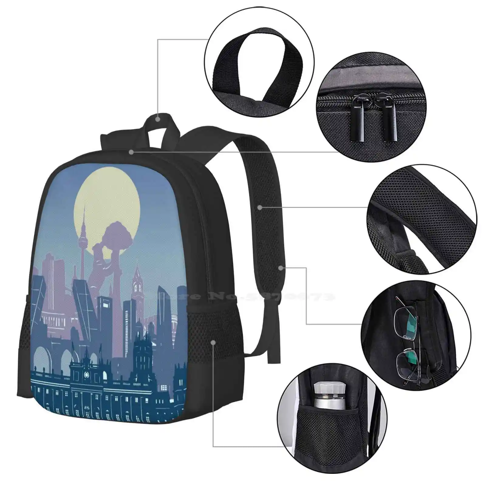 Tas sekolah Madrid Skyline, ransel kapasitas besar Laptop Madrid Spanyol Skyline Madrid City Skyline Madrid Cityscape Madrid