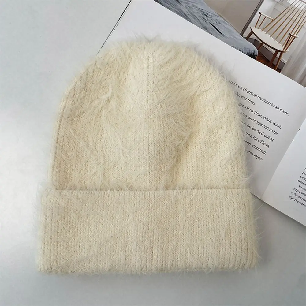 Knitted Plus Rabbit Wool Cap High Quality Solid Color Windproof Knitted Hat Party Gift Thick Warm Hat Outdoor Warm Hat