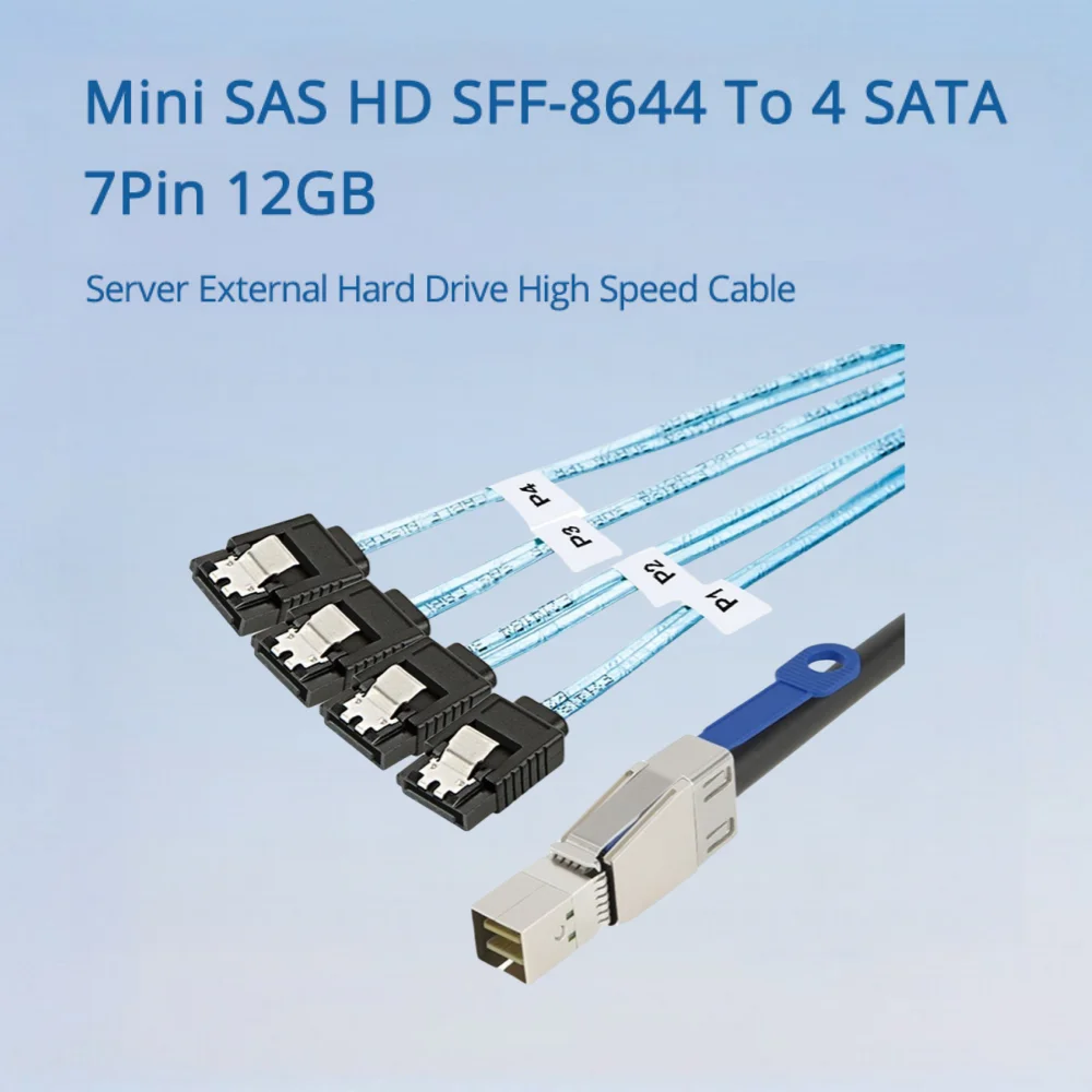 

Mini SAS HD SFF-8644 To 4 SATA 7Pin 12GB Server External Hard Drive High Speed Cable Length Optional 0.5M 1M 2M 3M