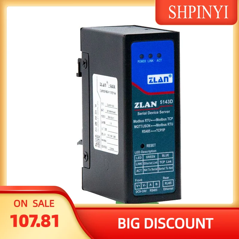 ZLAN5143D Small Size Din Rail Mounted Modbus RTU TCP Ethernet One Serial Port IoT Applications Modbus Communication Networking
