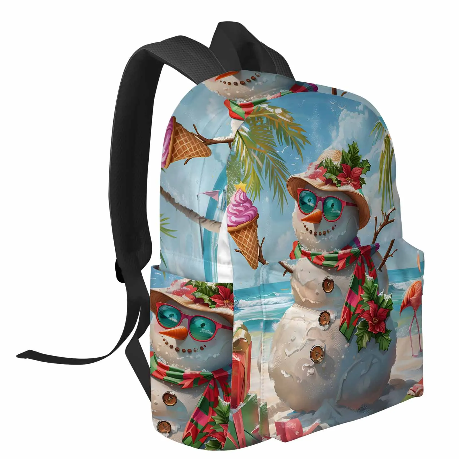 Snowman Flamingo Gift Beach Backpack School Bags for Teenagers Students Laptop Bag Women's Casual Travel Backpack