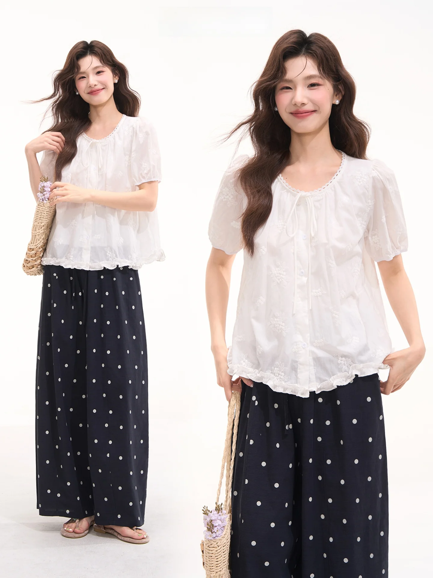 

Женская летняя блузка с вышивкой хризантем, коротким рукавом и круглым вырезом, в стиле принцессы, прямого кроя