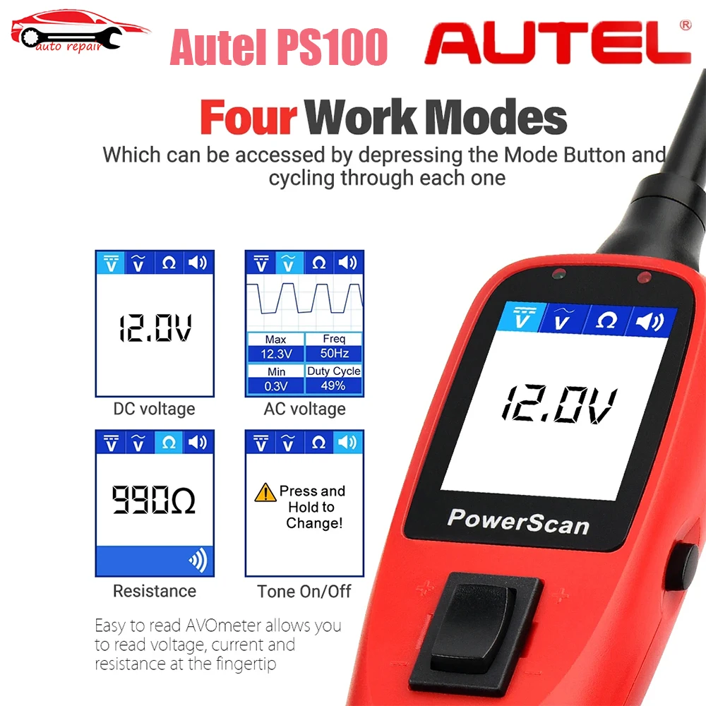 

Autel PowerScan PS100 Circuit Tester Electrical System 12V/24V Diagnosis Circuit Tester Tool Electrical Testers & Test Leads