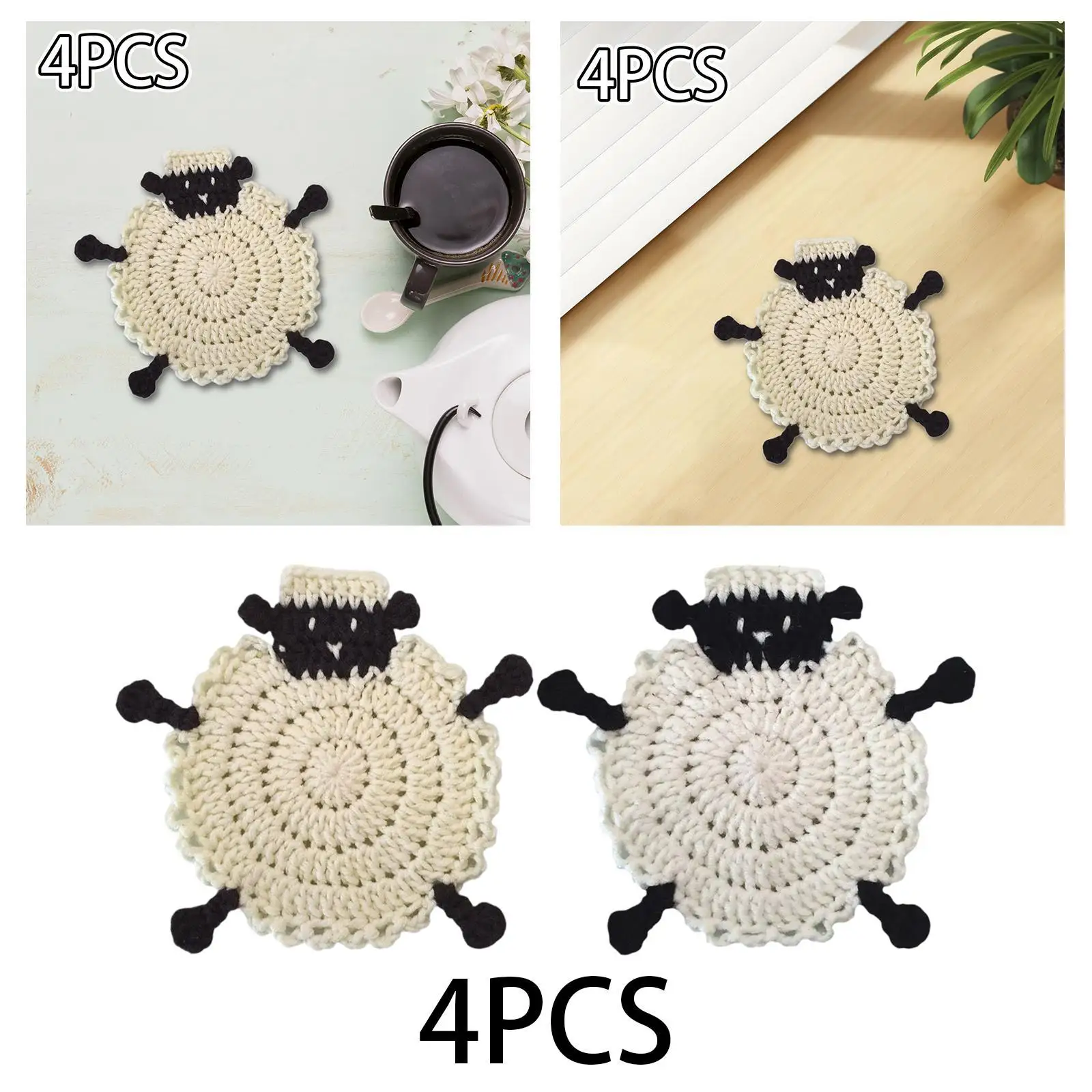 Sheep Shaped Coasters Hand Crocheted Breathable Table Cup Mats Trendy Tea Cup Coasters for Apartment Gift Cafe Home Dining Room