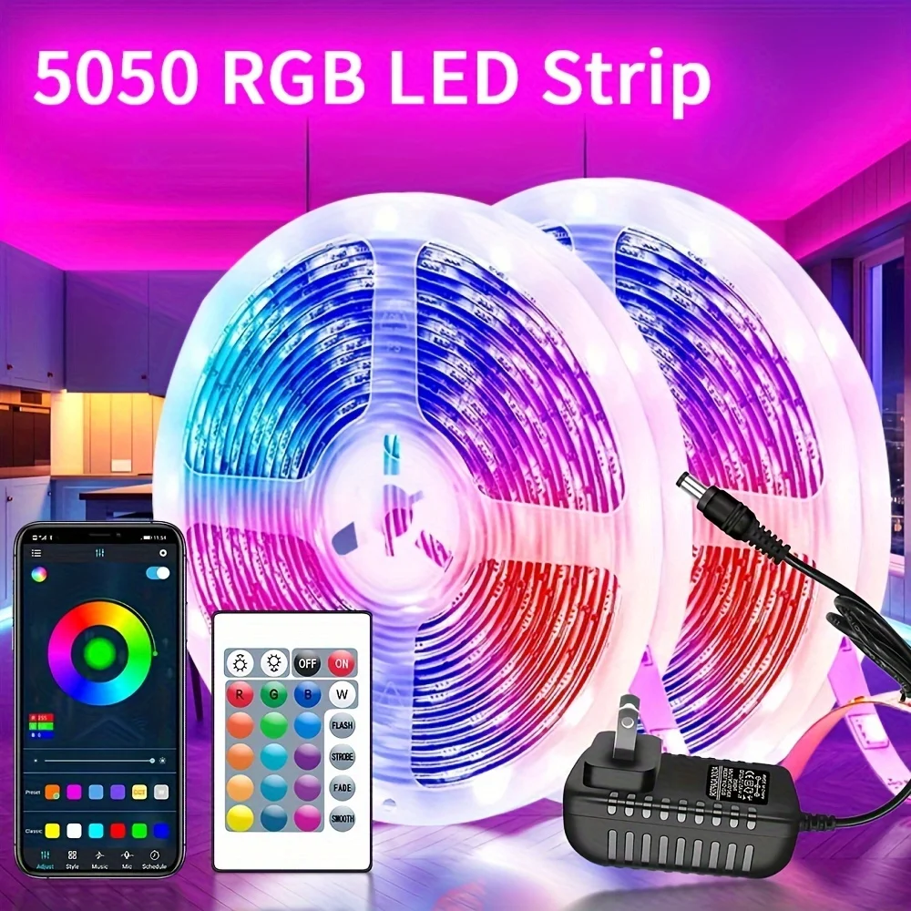 

GreatWall 5050 RGB Smart LED Strip Light,5M-20M APP Color Changing Flexible Dimmable 30LEDs/M 5050 LED & 24keys Remote Control,