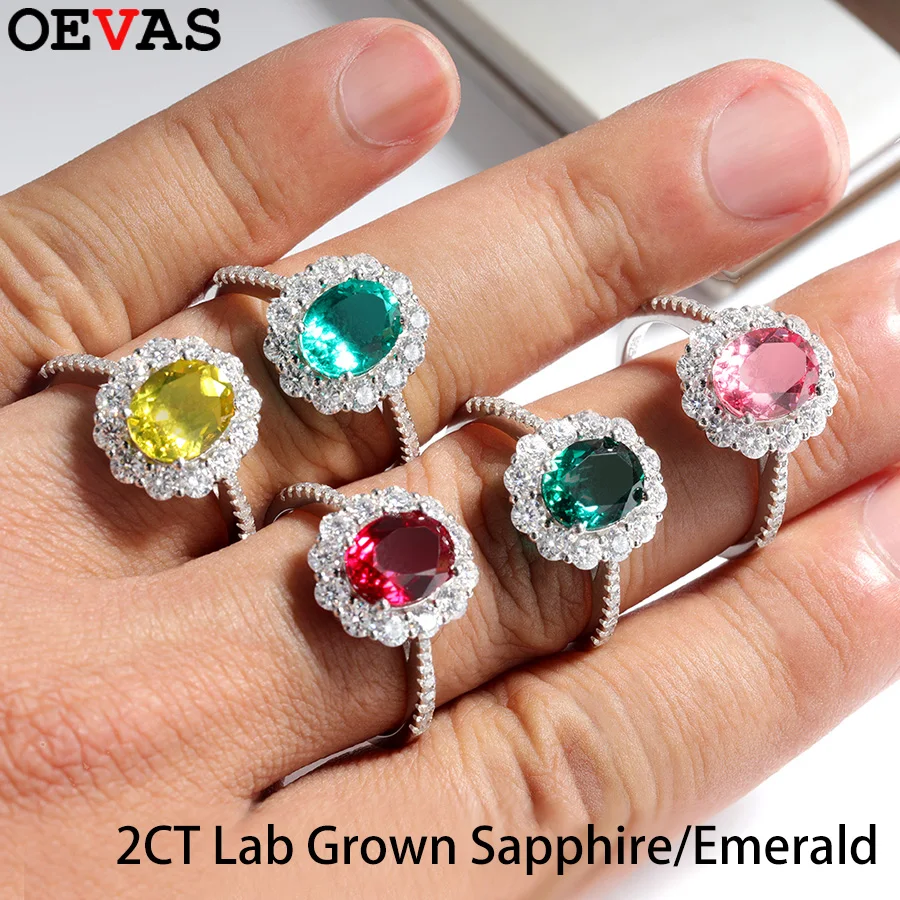 

OEVAS 2.988cttw 7x9mm Lab Grown Ruby/Padparadscha Sapphire Ring S925 Sterling Silver inlay Moissanite For Women Fine Jewelry