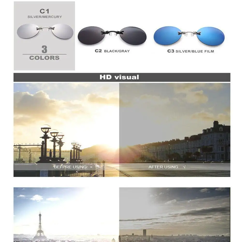 

New Clip On Nose Glasses Round Rimless Matrix Sunglasses Men Vintage UV400 Frameless Eyeglasses Mini Goggles V4V7