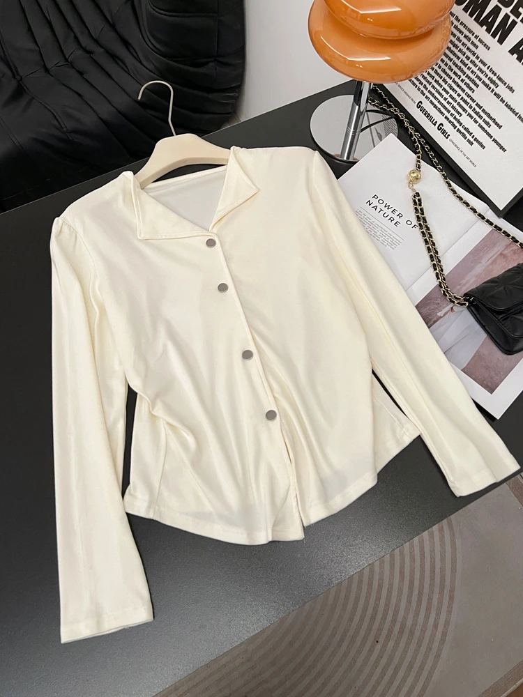 

plus Size Women's V-Ne Fce Long Sve T-irt Inner Wear Slimming Base irt Korean Sle Commute Faion Autumn New Ar...