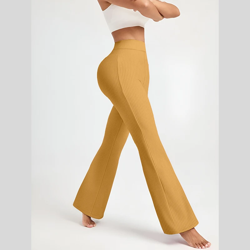 Women's Pants Solid Colour Threaded Knit Fashion Women's Flared Trousers Slim Casual Simple Wear Female Clothing