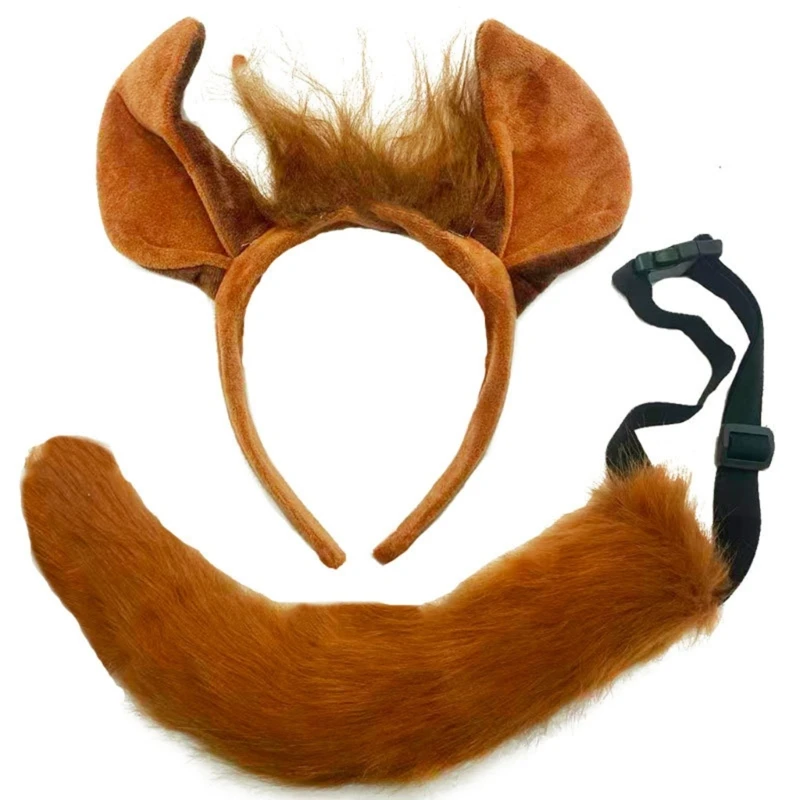 Y3NE 2Pcs Animal Horse Costume Set,Horse Ears Headband with Horse Tail Halloween Fancy Dress Party Supplies for Kids Adults