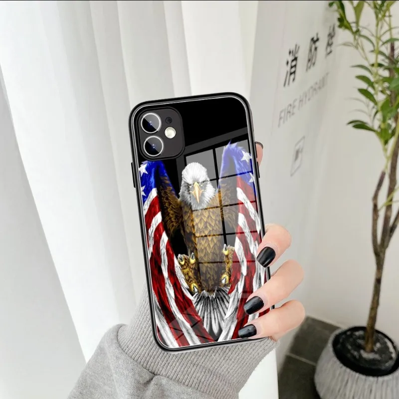 American Flag Phone Case Tempered Glass FOR IPhone 14 13 11 12 Pro 8 7 Plus X 13 Pro MAX XR XS MINI Covers