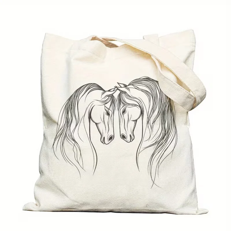 Horse Line Art Tote Bag - Minimalist Horse Line Art, Daily Use, Travel, School, Beach - Horse Art Gift for & Stylish Storage Bag