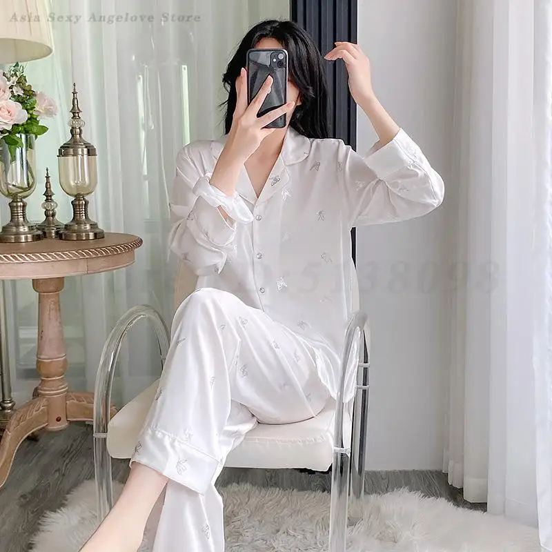 فراشة سوداء 2 قطعة منامة ربيع الخريف الساتان ملابس المنزل منامة دعوى المرأة مثير أنيقة ملابس خاصة فضفاضة ملابس نوم غير رسمية
