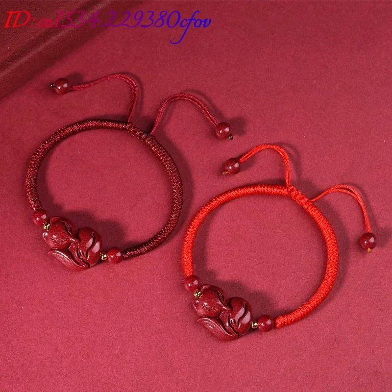 Customized Natural Chinese Red Cinnabar Fox Beads Bracelet Hand Knitting Jewellery Fashion Lucky New Gift for Woman Men Charm