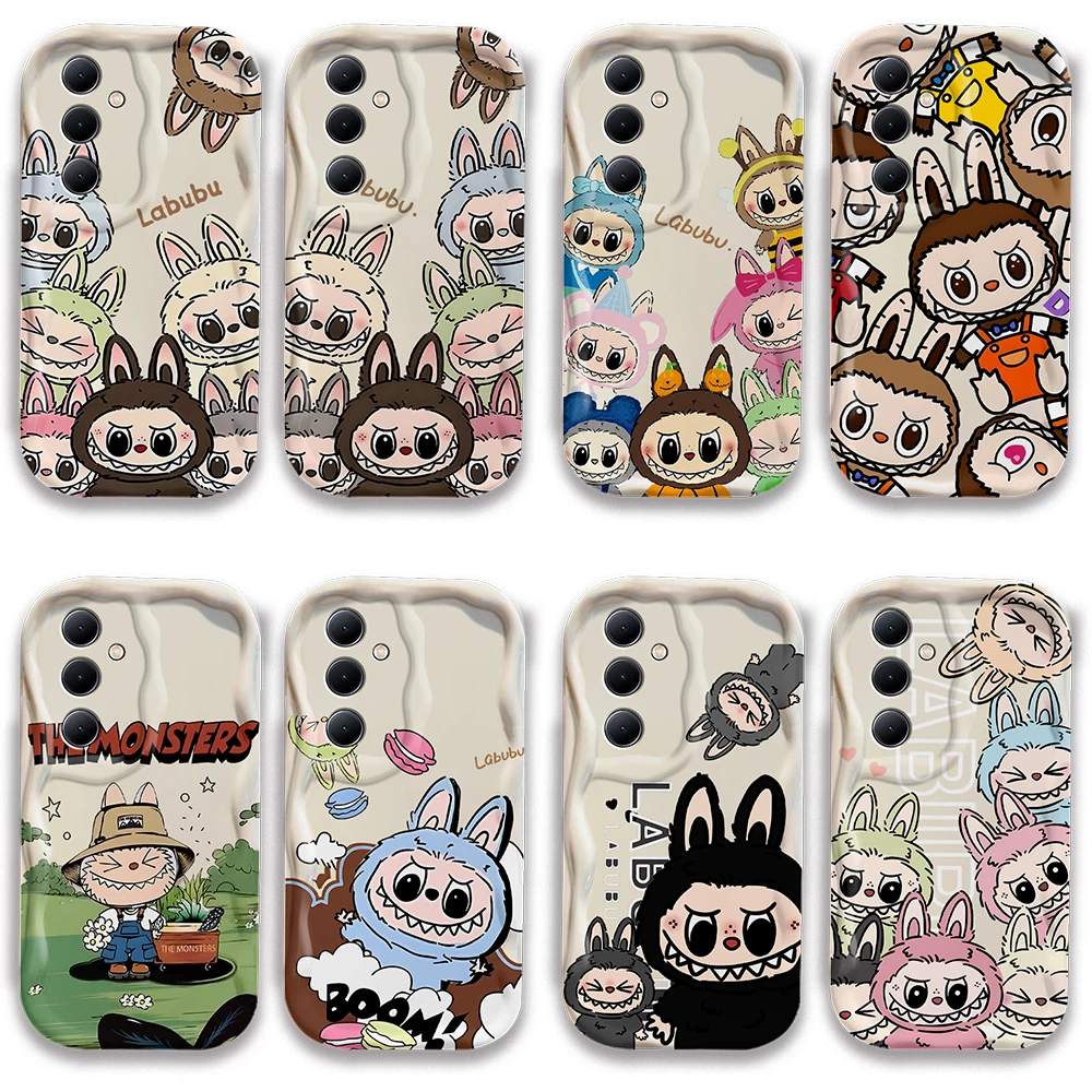 New Kawaii Cute Labubu 3D Wave Phone Case for OPPO Reno 11 F 8 T 7 Z 6 5 4 Pro F23 F11 F9 4G 5G Soft Silicone Back Cover