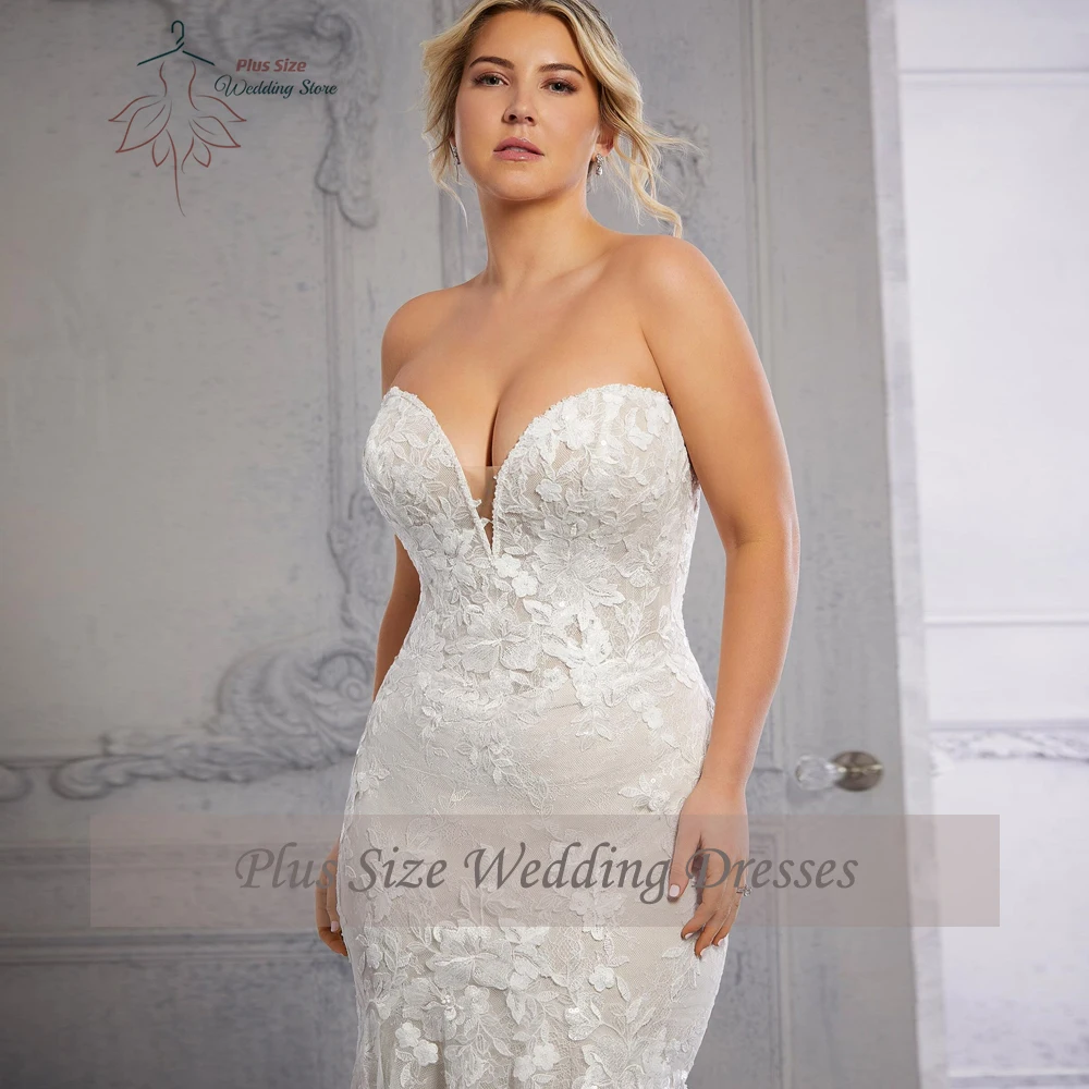 Robes de mariée sirène lancées par balayage, robes de mariée exquises, col en cœur, appliques de mariée, grande taille, 2023