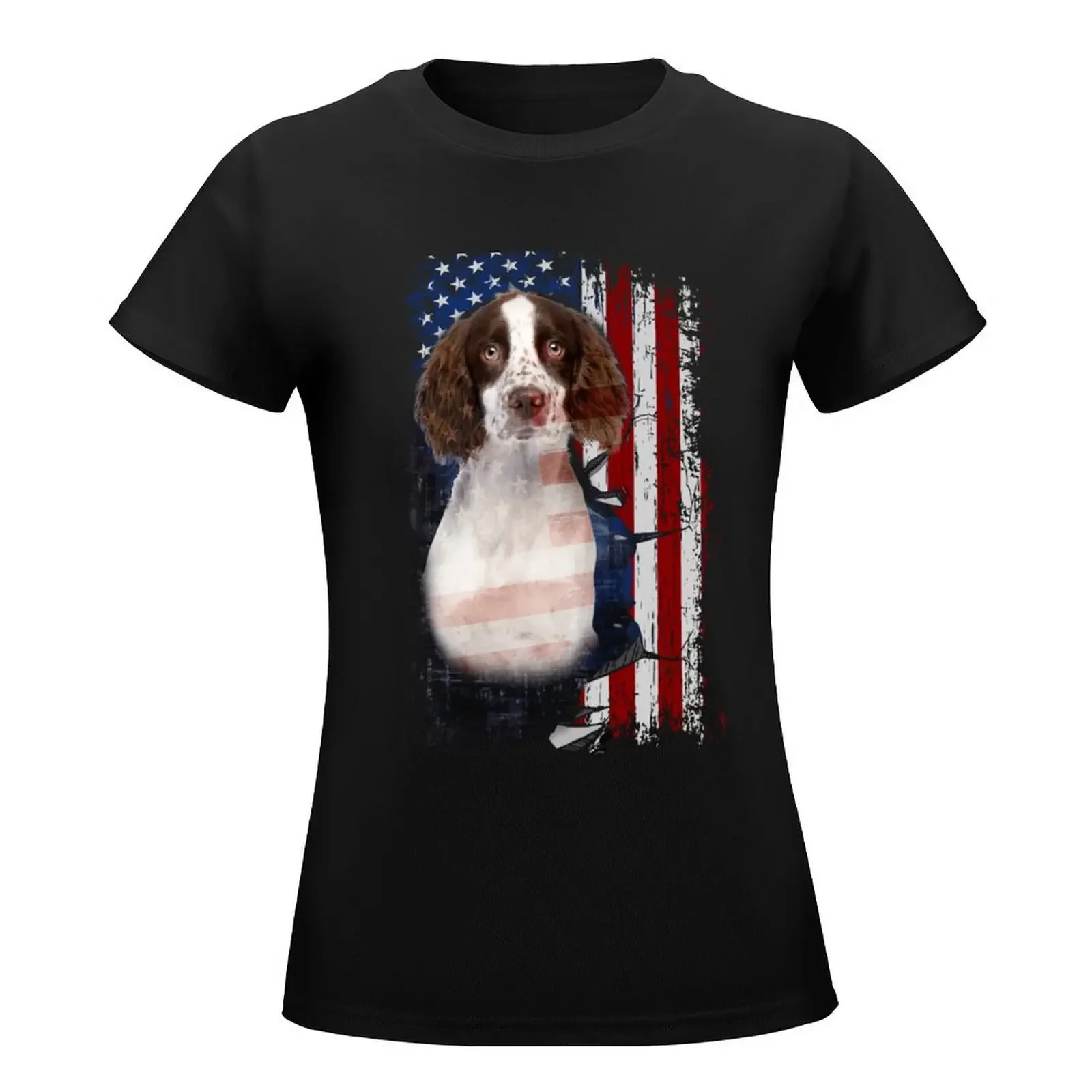 English Springer Spaniel America Flags T-Shirt tops hippie clothes plus size t shirts for Women loose fit